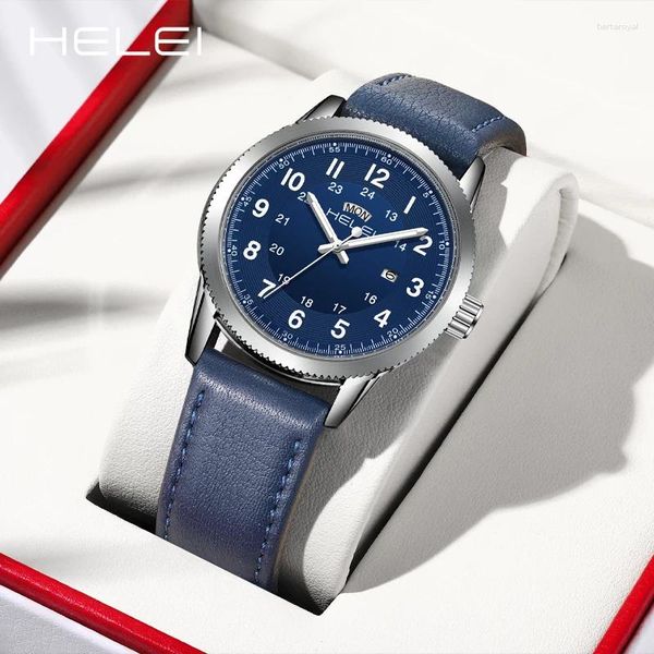 Modelos de relógios de pulso Heleei Trend Trend Gorgeous Khakifield Field Series Multifunction Quartz Movement 2024 Relógios masculinos