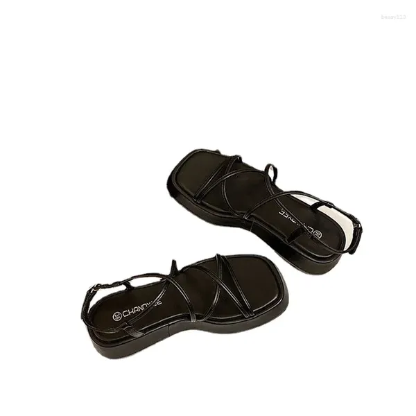 Sapatos casuais de verão sandálias femininas cunhas altas plataformas ao ar livre, elevando moderno design simples de combinação de cinta fina