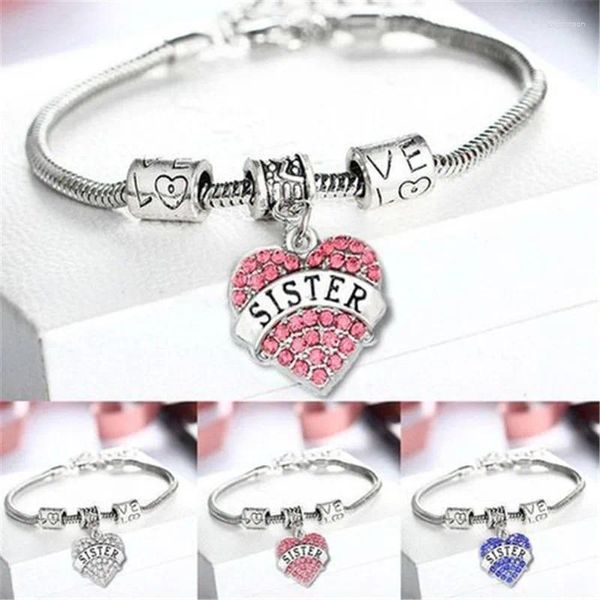 Bracelets de charme Moda Crystal Love Heart Rosa Marca Pulseira Irmã Pingente Família Mulheres Jóias Presente