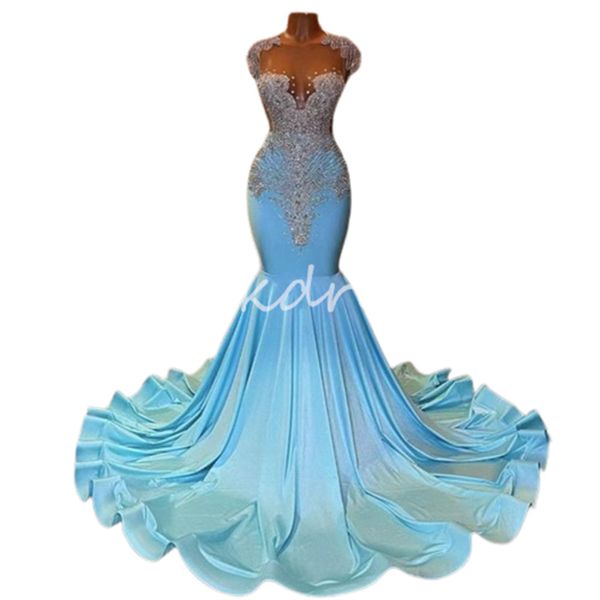 Elegant ASO EBI Prom Kleid sexy schiere luxuriamus diamant hellblau afrikanische abendkleider öffnen formale party kleid 2024 schwarze girls birthday vestios de fiesta chic