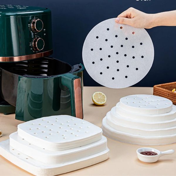 100pc/çanta hava fritöz vapur astarları premium delikli ahşap kağıt kağıtları yapışmaz buharlama sepet paspas pişirme kapları mutfak için