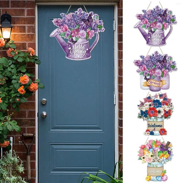 Декоративные фигурки дверь номер фиолетовые цветы весенний висящий знак радостный приветственный деревянный деревянный деревянный фермерский украшения для дома