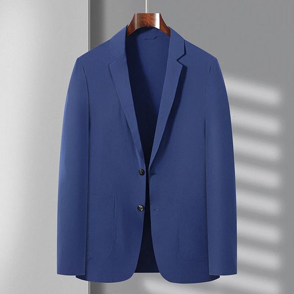 Frühlings Sommer Männer blau graue schwarze Blazer dünne kühle, atmungsaktive Stoffkragenanzug Jacke Männliche Outfits Mode 240430