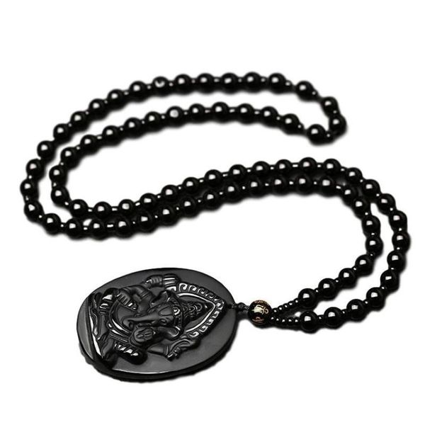 Colares pendentes ganesha obsidiana obsidiana esculpida ganesh elefante pingente grátis colar de jóias de cristal fino 240z