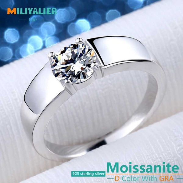 Anéis de banda miliyalier 925 sterlsilver 1ct vvs1 d amante de mosonita casamento fosco liso r para jóias de moda de noivado masculino j240508