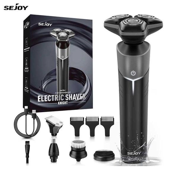 RAZORS BLADES SEJOY 5IN1 MENS SHAVER ELETTRIC IPX7 Terrimer per barba del sensore intelligente rotante impermeabile per viaggi e utilizzo della casa Q240508