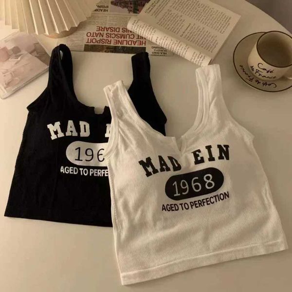 Frauen Tanks ärmelloses Casual Tank für Frauen Frühling Allmächtiger Buchstaben Print Femme Korsett Ernte Tops mit eingebauten BRAS -Panzern