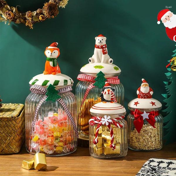 Bottiglie di stoccaggio Barattolo dell'albero di Natale Babbo Natale con coperchio Cereali Cereali Contenitori di cibi sigillati
