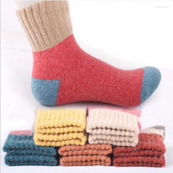 Mulheres meias 3 pares de alta qualidade lã térmica engrossar quente moda fofa casual outono algodão de inverno