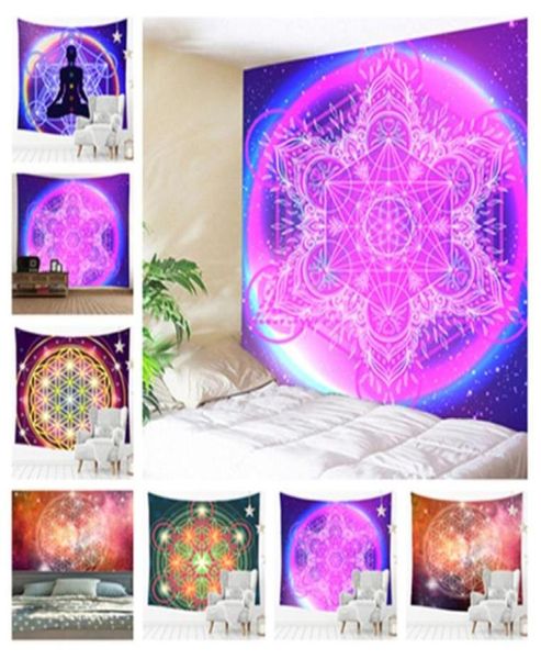 Wandteppichkunst Psychedelic Galaxy Elegante Metatron039s Würfel Heilige geometrische Musterabdruck Wandteppich Wandhänge Dekor Schlafzimmer HO6604133978