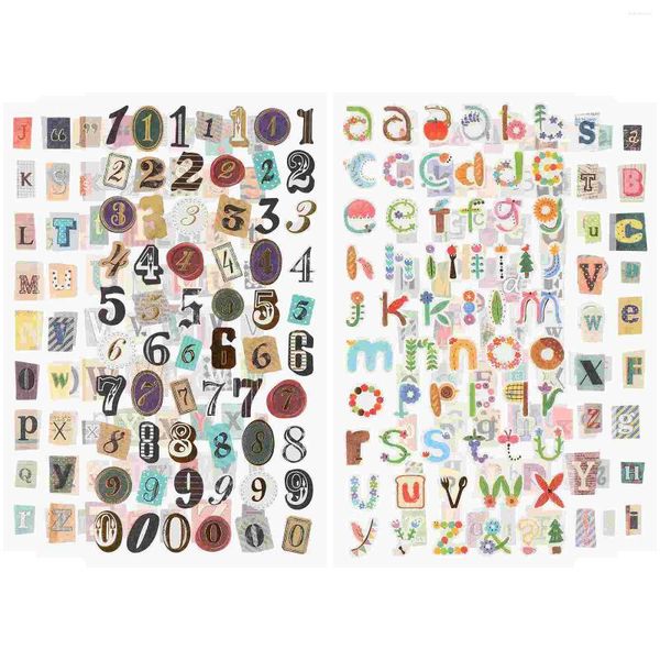 Geschenkverpackung 6 Blatt Scrapbook Scrapbooking Graffiti Vintage Letters Zahlen Selbstklebende Abziehbilder für Tagebuch DIY -Handwerkskarten