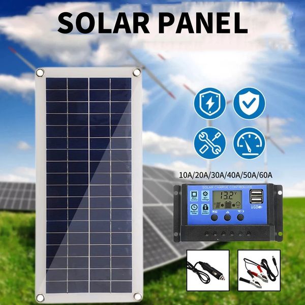 300W Güneş Panel Kiti 12V Anahtar USB Şarj Arayüzü Güneş Partisi TELEFON İLE KONTROL KOŞULU İÇİN TELEFON İÇİN SURAKLAR RV CAR 240508