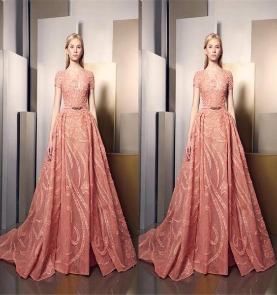 Ziad Nakad Overskirt Dresses abiti da ballo lunghi abiti formali in pizzo di pizzo gioiello a pavimento pavimenti in sequenza abito da festa appliqued per WO2163429