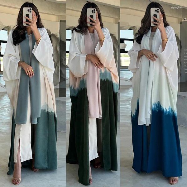 Roupas étnicas Jaqueta muçulmana abaya tie tie-dye manta de verão de mangas compridas Cardigã Moda Middle Oriente Rúscula