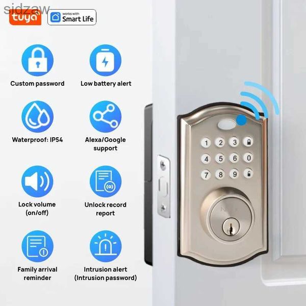 Smart Lock Tuya Smart Door Lock 5-в-1 входной дверь блокировки входной двери Wi-Fi Deadbolt No Bridging Требуется легко установить удаленное управление приложением Wx