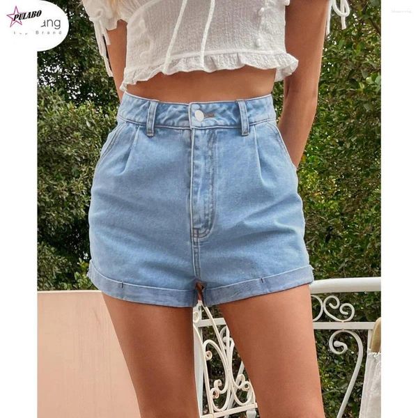 Shorts femminile PULABO PERIGGING SOLID HIGH WONED JEAN DONNE DONNE Summer Casual Streetwear Ladies Docked Hem Denim