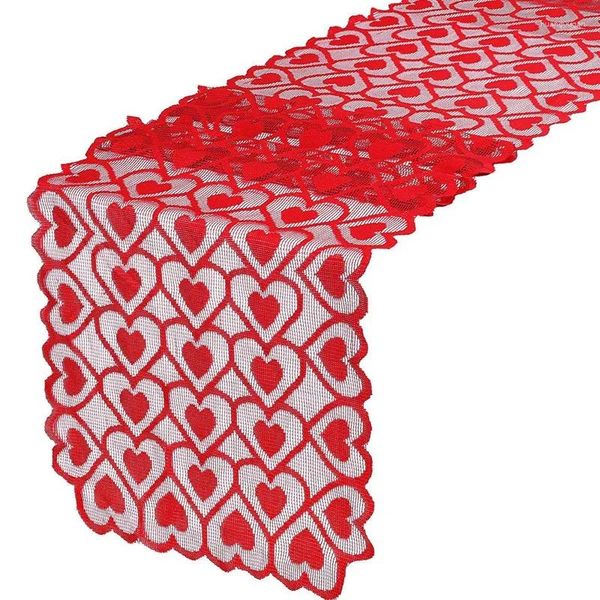 Promozione di stoffa da tavolo!Valentines Day Runner Red Heart Lace Sciarpa per la festa di nozze di San Valentino per la festa di San Valentino