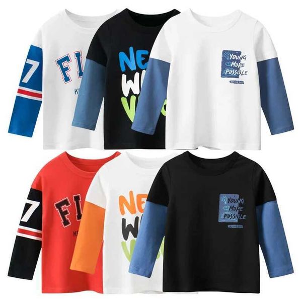 T-Shirts Marke Childrens Clothing 2024 Herbst neue koreanische Jungen Bottom Shirts Modebrief Druck Top Teesl2405