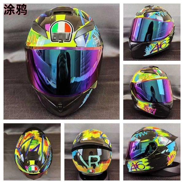 High Beauty Motorcycle Helmet Racing Frete Four Seasons Protetor solar e prevenção de névoa Graffiti Snowy House National Standard Safety for Men WO