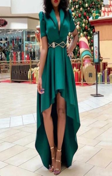 VNECK Асимметричный короткий рукав высокий низкий платье с длинным вечерним ужином Vintage Women Green Big Plus Size 3xl Maxi платье женская Y22383490