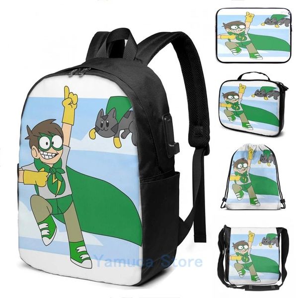 Backpack lustige Grafikdruckleistung EDD und Super Ringo USB -Ladung Männer Schultaschen Frauen Bag Travel Laptop