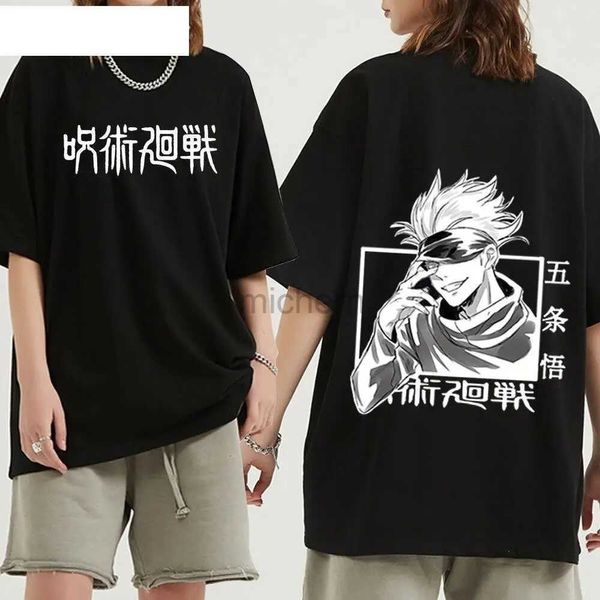 Мужские футболки Популярные японские аниме Jujutsu Футболка Mens Mens Kawaii Yuji Itadori Cartoon Gojo Satoru Футболка с нейтральной хлопковой футболкой D240509