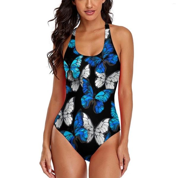 Swimwear femminile Blue White Butterfly Swimsuit Stampa animale Push Up Monokini Sexy Cross Back Body Women Beach Beach Outfits