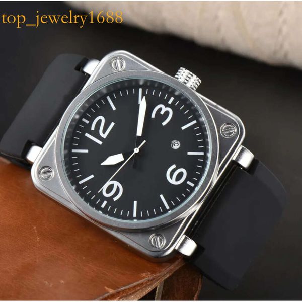 Men Br Model Sport Strap Rubber Strap Mecânica Data Automática Bell Multifunction Watch Business Aço inoxidável Man Ross Square Watchwatch