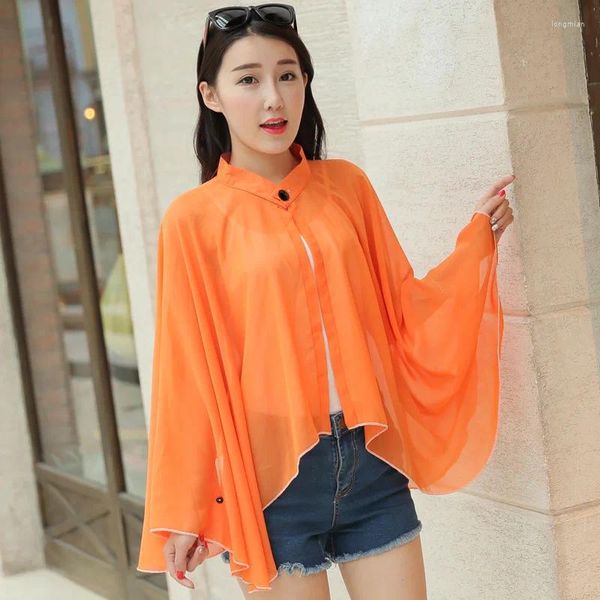 Mulheres de verão Ciclismo de movimentação de manga UV Provo de chiffon coreano Capinho solar Solshade Lady Shawl Shak Poncho Capes Orange