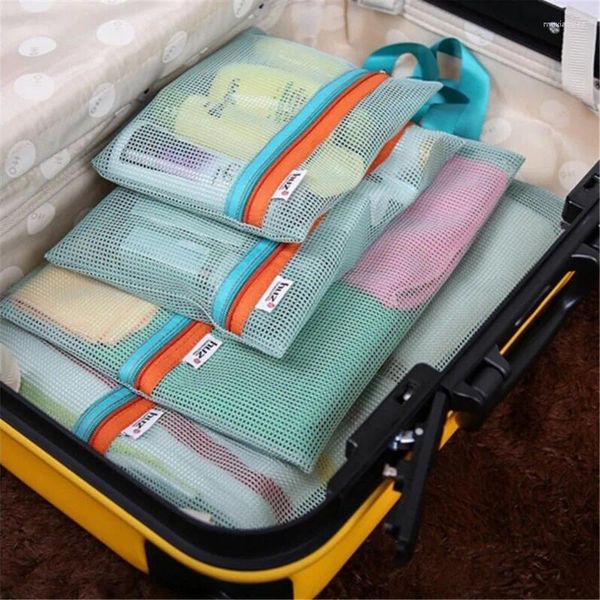 Bolsas de armazenamento 4pcs/conjunto Bolsa de viagem Caixa de malha portátil Roupas de higieness Rouphe