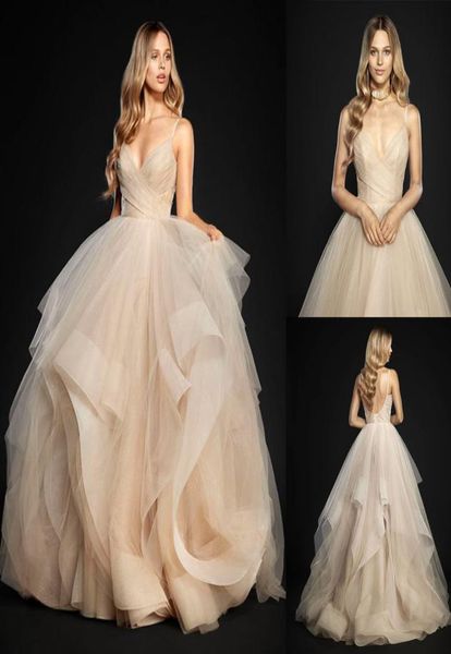 Collezione di primavera fluttuanti di tessuto trasparente tulle arruffato spaghetti cinghie abiti da ballo abito da sposa aderente a cuore drappeggiato BO3814616