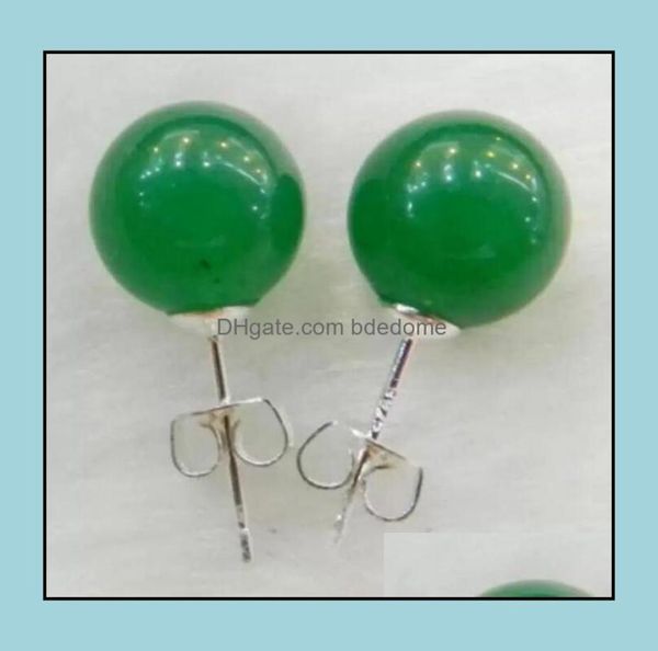 Stift Ohrringe Juwely Echt 10 mm natürliches grünes Jadeit Jade 925 Solid Sier AAA Drop Lieferung 2021 JPVFW4525646