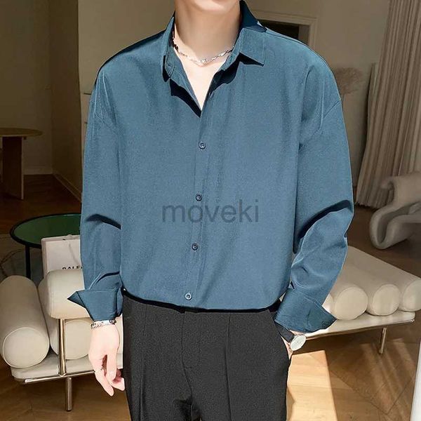 Camisas masculinas Camisas de outono camisas de manga comprida moda moda coreana folga sem ferro, elasticidade casual colar de lapla