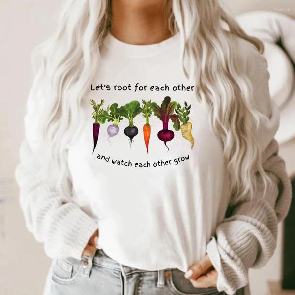 Camisa feminina camisa vegetal Vamos root para o outro tee relógio de jardinagem cultivar vegetais amantes presentes tops casuais