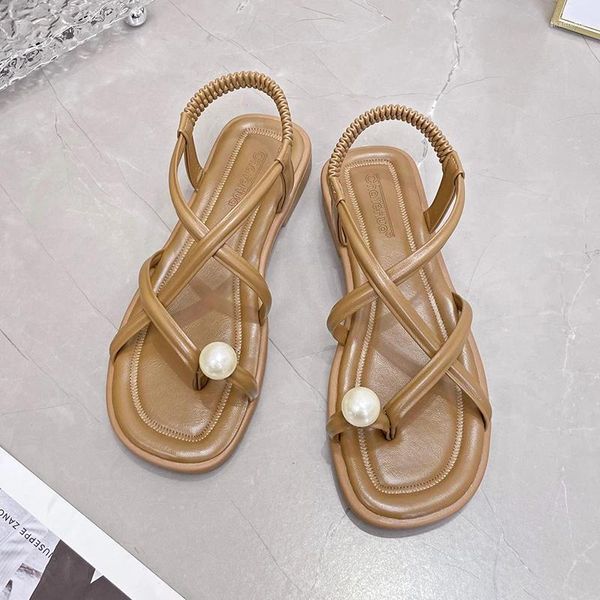 Scarpe casual sandali di punta per le donne in estate a fondo piatto spiaggia di un piede impermeabile femminile 2024 modello