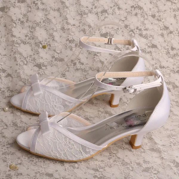 Sandalen Wedopus Customized Ferse Spitze Elfenbein Hochzeit Frau Sandale kurze niedrige Sommerschuhe 5 cm