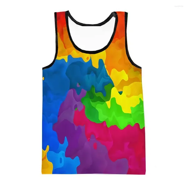 Tops da uomo Tops da uomo Rainbow Paint Splash 3D Stampa 3D maschile/per bambini Summer Casual Sleeveless Top Hip Hop Street Street T-shirt Cool