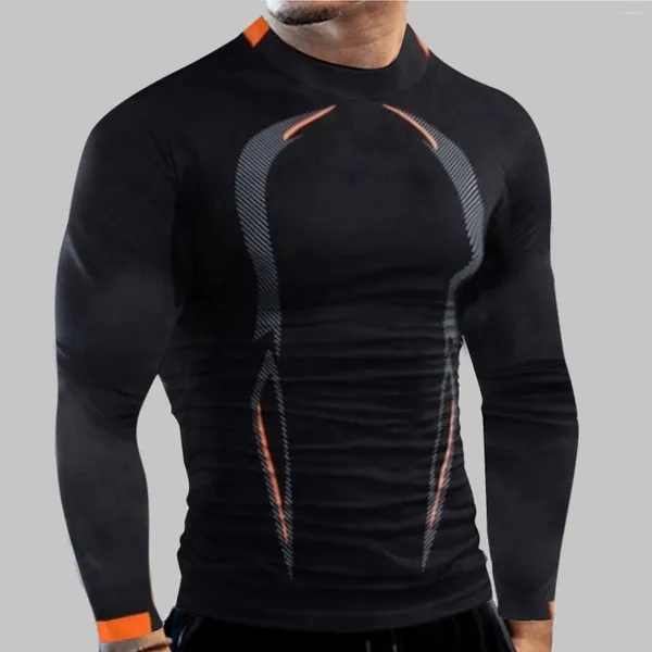 Camisetas masculinas Male primavera e verão de alta elasticidade esportes respiráveis Padrão de manga longa PRIMENTO PRIMENTO DE FAIXA DE FAIXA SECA RÁPIDO