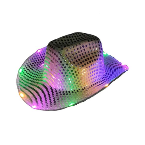 Свергающая светодиодная шляпа оптом Cowgirl Light Up Sequin Cowboy Hats Luminous Caps костюм Хэллоуин S