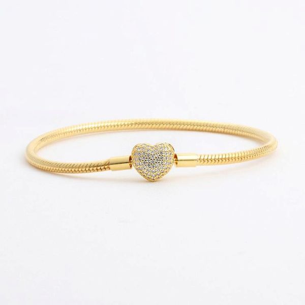 Braccialetti a cuore Diamante CZ in oro giallo 18K per la scatola originale per Pandora 925 Bracciale a catena serpente d'argento per Women Wedding Jewelr 237G