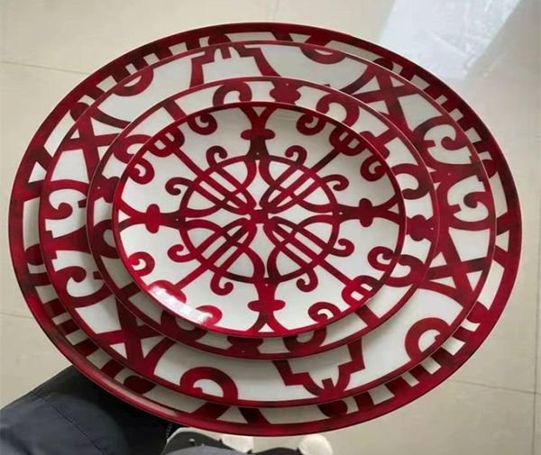 Red Ceramic Plate Plate Dinners Weakes Decorative Bone China Jantar Dinner Setes Sobremesa Tableware Whole3763066