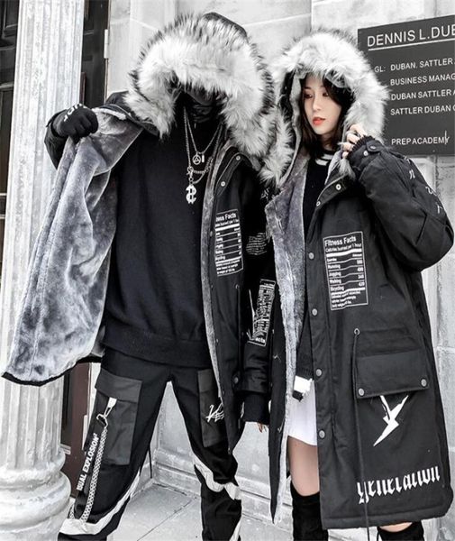 Nagri Hiphop Winter Coat Women Women Collar in pelliccia lunga parka Street Street Street Couple Oversize Coppia con cappuccio per pile con cappuccio Ladies 2011186518364