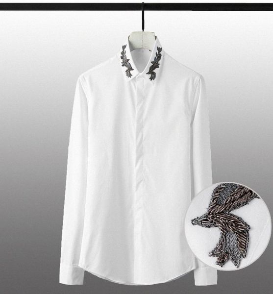 Lu -Baumwoll -Herren -Hemden Luxus Indien Draht Stickkragen Langarm Herren Hemd Hemden Plus Größe 4xl Solid Color Man ZCFW5854975