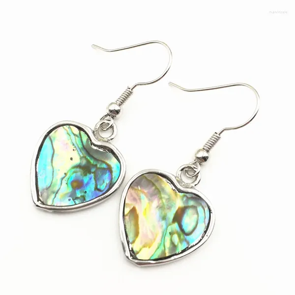 Orecchini penzolanti perle di guscio di abalone naturale orecchini per donne 16mm forma a cuore blu graziosi regali gioielli a orecchiello a101