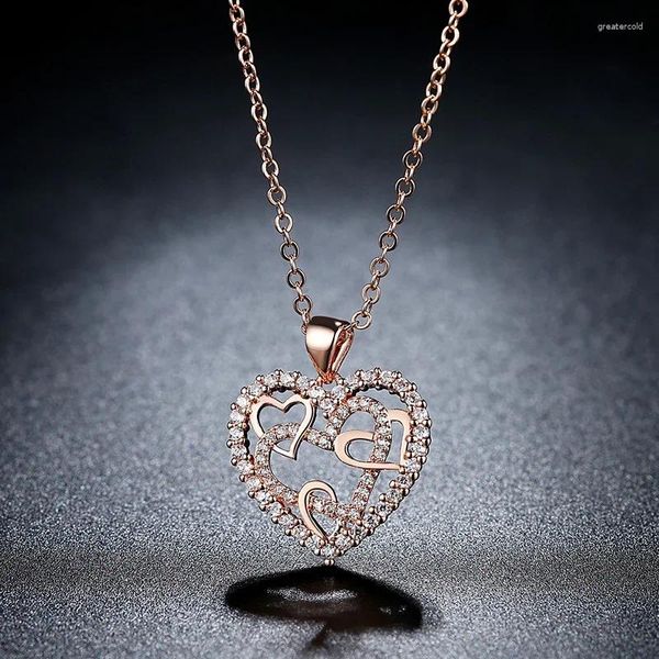 Collane a ciondolo 2024 Crystal Wedding Jewelry Heart Golden Silver Color Collace for Women Love Gold Gold Dichiarazione di San Valentino