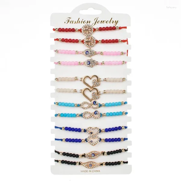 Браслеты из очарования 12шт/лот бесконечность Love Heart Charms Beadered Braided Bracelet Set для женщин Регулируемый детский шрифт