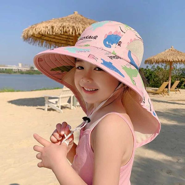 Cappelli cappelli per bambini outdoor girl hat cappello da sole cartone animato cappello estate anti -super nappa cappello da ragazza grande brim childrens pescatore d240509