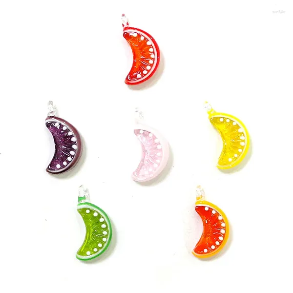 Dekorative Figuren 2pcs bunte süße winzige Zitronenorangescheibe Charm Glas Pendell