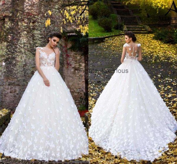 Bellissime farfalle bianche a mano Made Abiti da sposa da sposa Nuovi maniche a tappo a collo a coglione Appliques abiti da sposa lunghi abiti da sposa