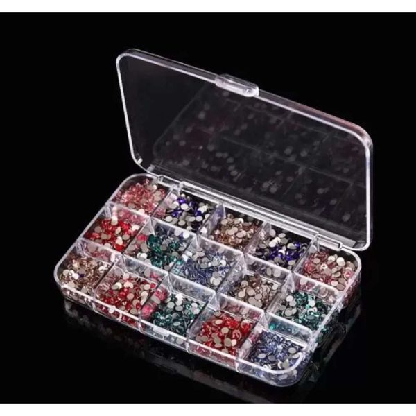 Plastica trasparente 15 griglie utensili all'ingrosso di stoccaggio in polvere di strass contenitore Organizzatore Accessori per nail art Accessori